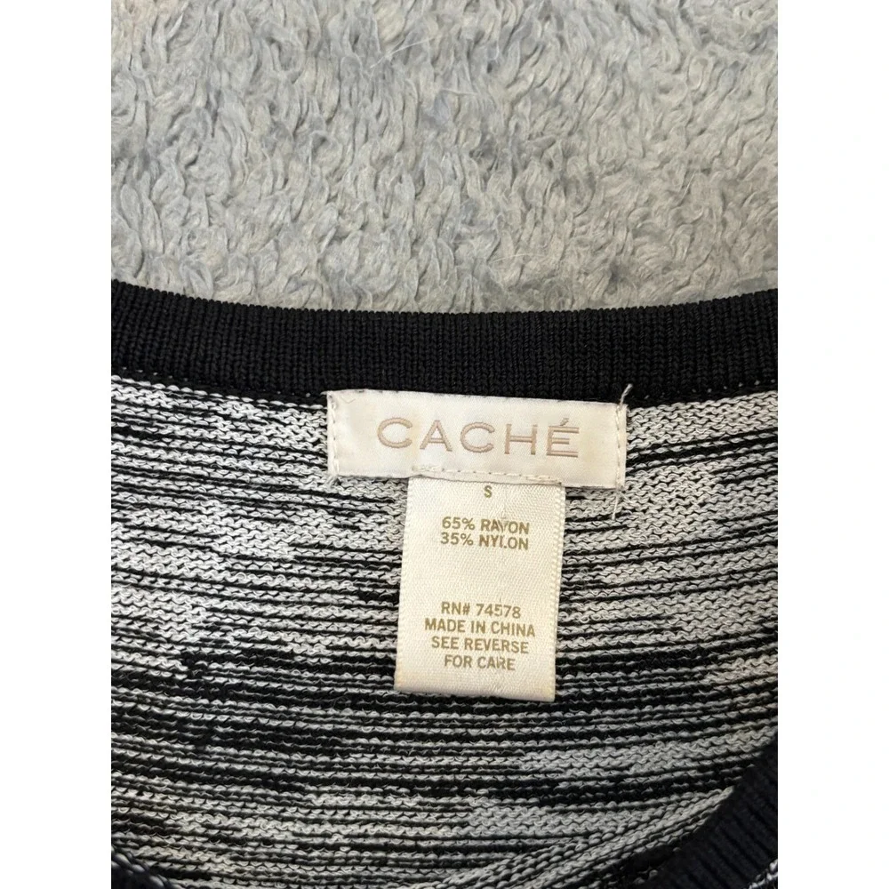 Cache Sweater Womens Small Ribbed Striped Black White Y2K Bodycon Tunic Pullover